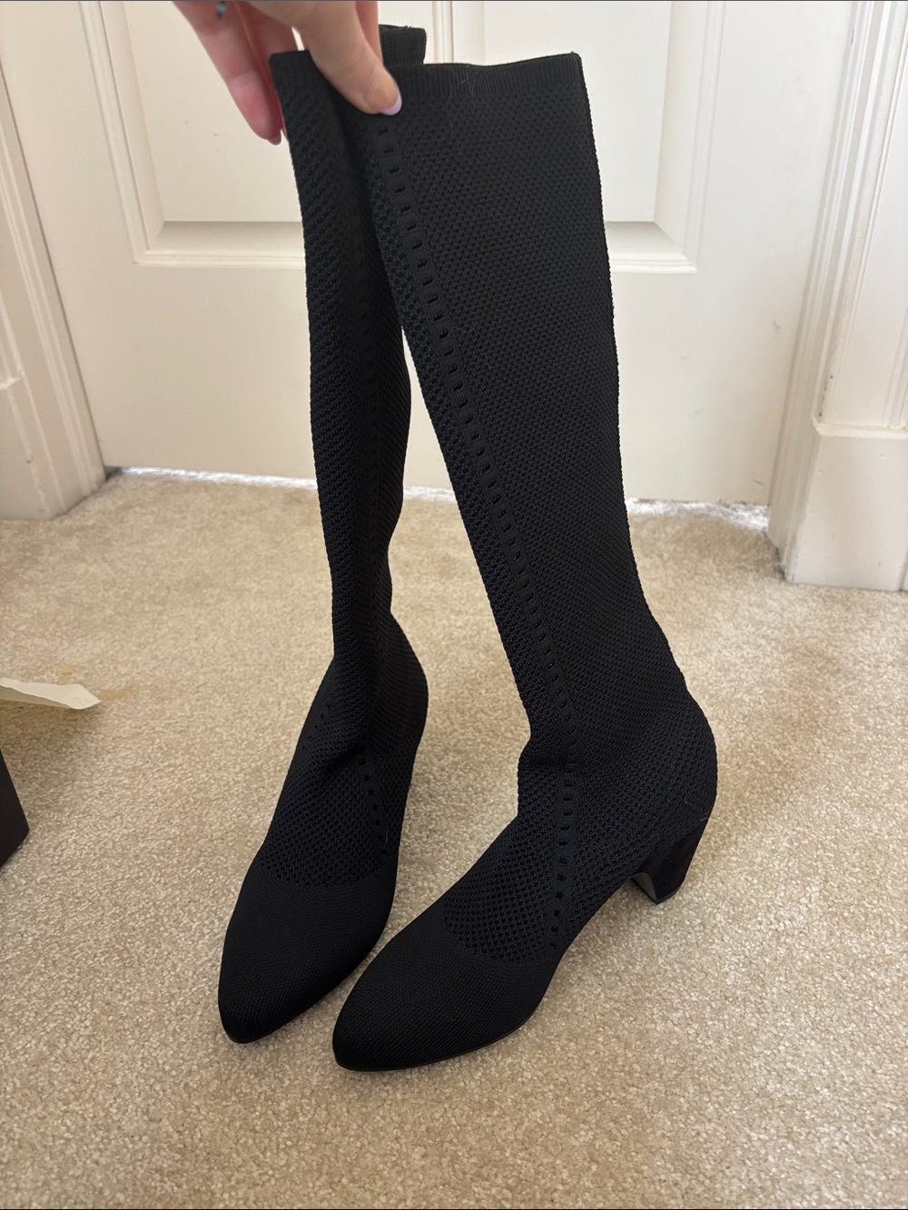 Eileen Fisher Black Stretch Knit Over-the-Knee Pointed Toe Boots